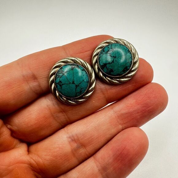 Men's Silver tone, composite stone cuff links! - Picture 1 of 6